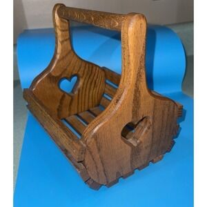 vintage cottagecore Wooden Mini Heart Basket Handmade Cute Handle Grandma